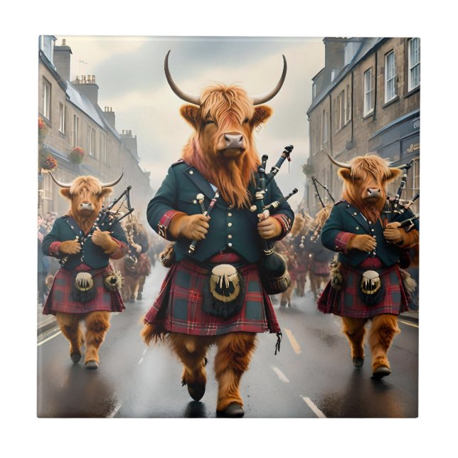 Carreau Highland Harmony : Bagpipe Highland Cow Band (Devant)
