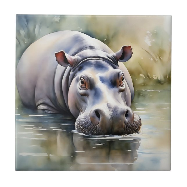 Carreau Hippo de l'aquarelle de la faune (Devant)