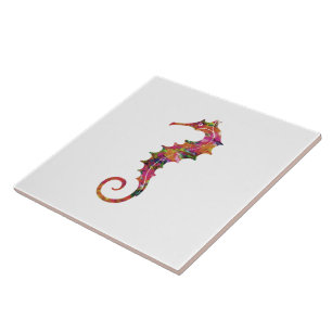 Carreau Hippocampe coloré d'aquarelle