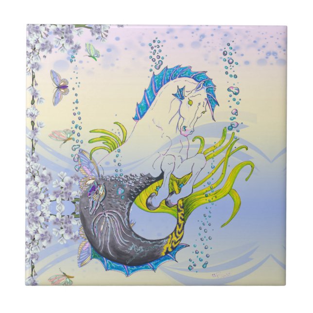 Carreau Hippocampe (crâne) avec bleu/violet/beige (Devant)