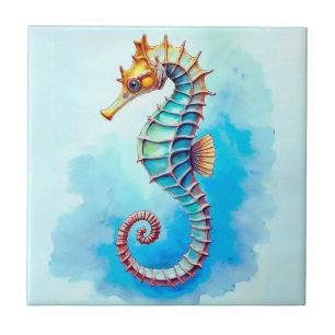 Carreau Hippocampe d'aquarelle sur Turquoise