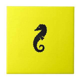 Carreau Hippocampe de Glow_Black-on-Yellow d'océan