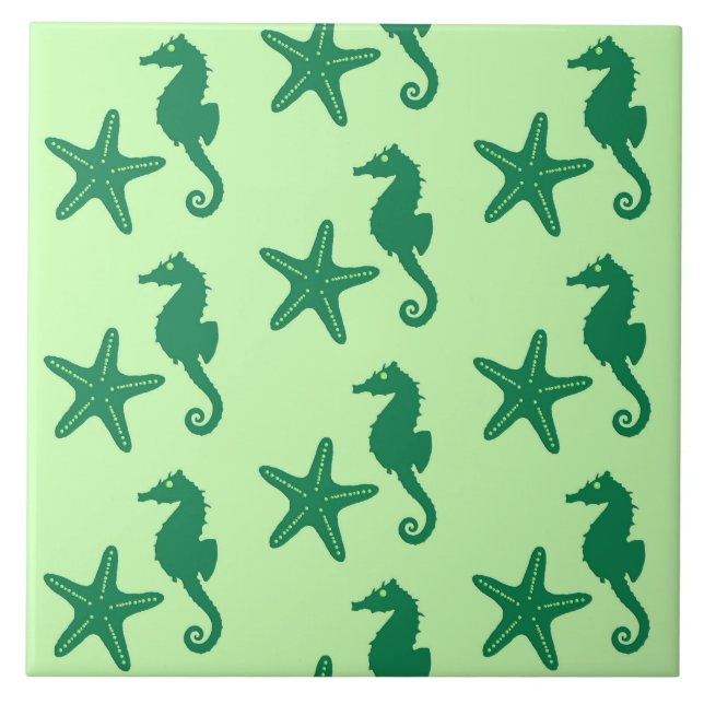 Carreau Hippocampe et poisson-étoiles - citron vert et éme (Devant)
