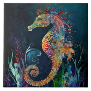 Carreau Hippocampe Fantastique Aquarelle