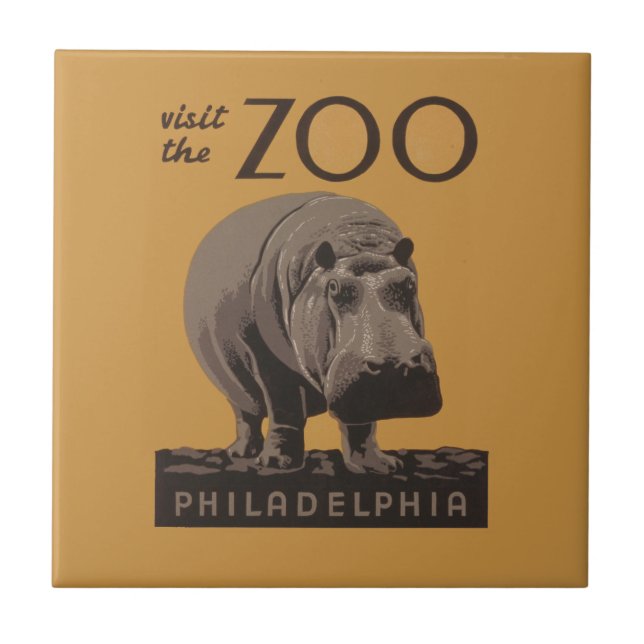 Carreau Hippopotame vintage hippo zoo poster wpa (Devant)