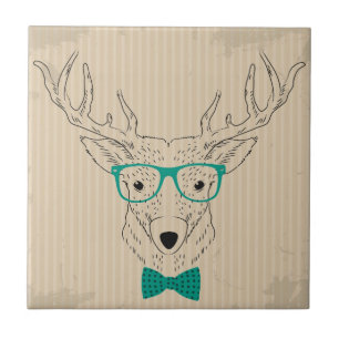Carreau Hipster Reindeer Elk avec des lunettes grungy Noël