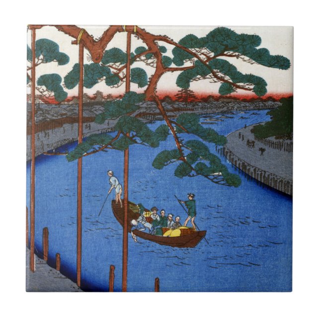 Carreau Hiroshige cinq pins, canal d'Onagi (Devant)