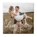 Carreau histoire d'amour, mariage photo anniversaire éléga<br><div class="desc">histoire d'amour,  calligraphie blanche classique,  photo mariage tuile céramique</div>