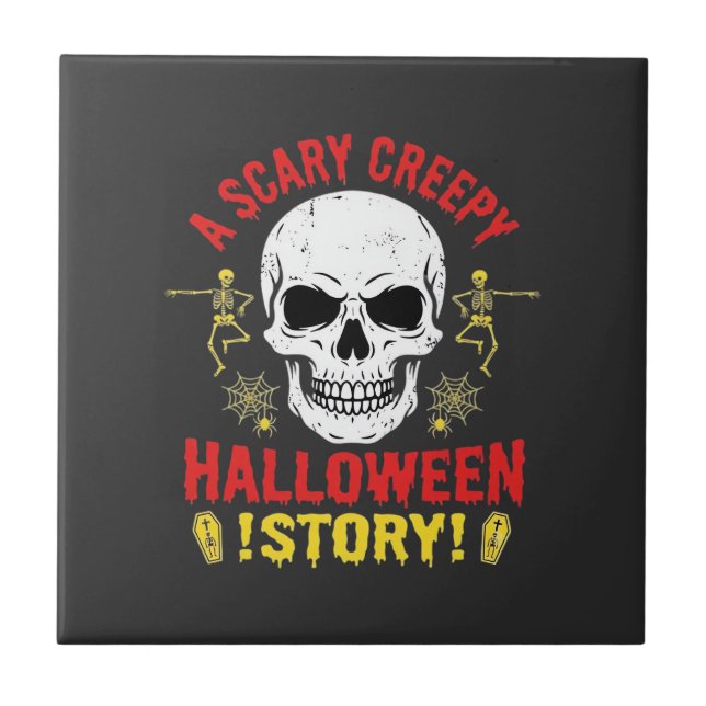 Carreau Histoire de crâne de Halloween effrayant et flippa (Devant)