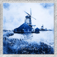 Historique Hollandais Mill Watercolor Delft Blue T