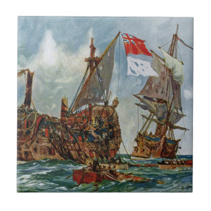 Carreau HMS Nottingham et cuirassé Mars 1703