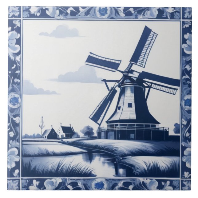 Carreau Holland Pays-Bas Windmill Delft Blue and White (Devant)