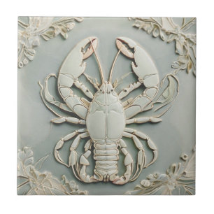 Carreau Homard Art Nouveau Faux Relief Mint Pastel