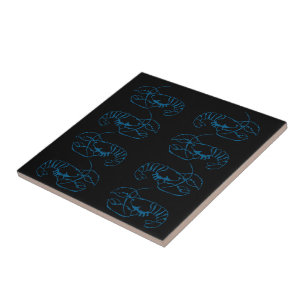 Carreau Homard bleu animal marin dessin simple contour Art