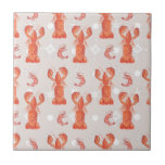 Carreau Homard Crustacé Aquarelle Snowflake Motif<br><div class="desc">Art original peint à la main d'un homard et d'une langouste avec Arrière - plan de flocon de neige</div>