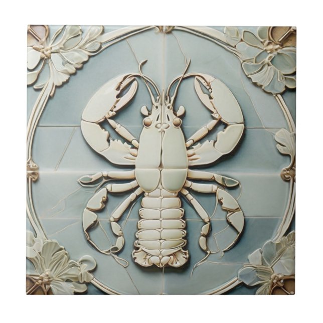 Carreau Homard de mer Art Nouveau Faux Relief Mint Océan (Devant)