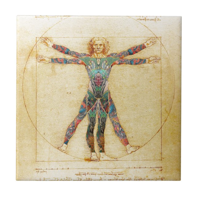 Carreau Homme de Vitruvian de da Vinci avec des tatouages (Devant)
