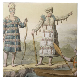 Carreau Homme et femme d'Alaska (gravure de couleur)