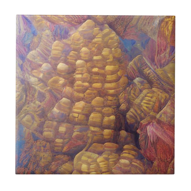 Carreau Honeycomb montagne dorée art numérique abstrait (Devant)