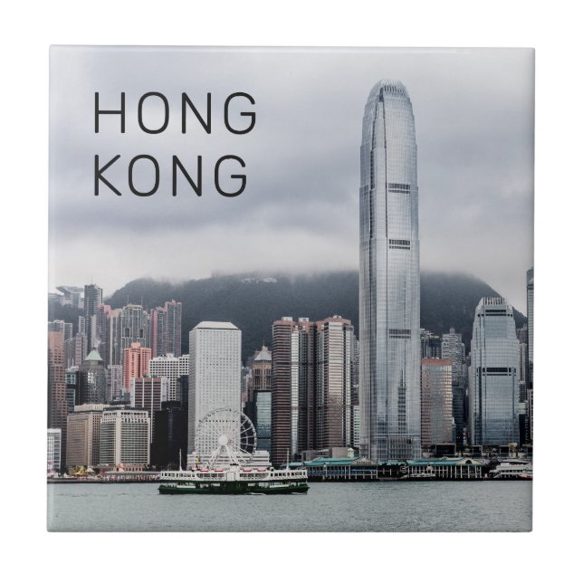 Carreau Hong Kong Island Skyline Retro Cityscape Vintage (Devant)