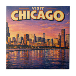 Carreau Horizon de Chicago et lac Michigan au crépuscule