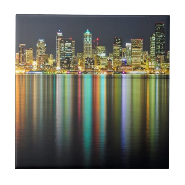 Carreau Horizon de Seattle la nuit avec la réflexion (Devant)