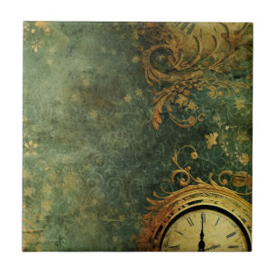 Carreau Horloge antique émeraude verte Steampunk
