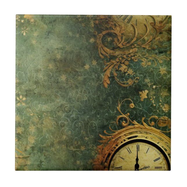 Carreau Horloge antique émeraude verte Steampunk (Devant)