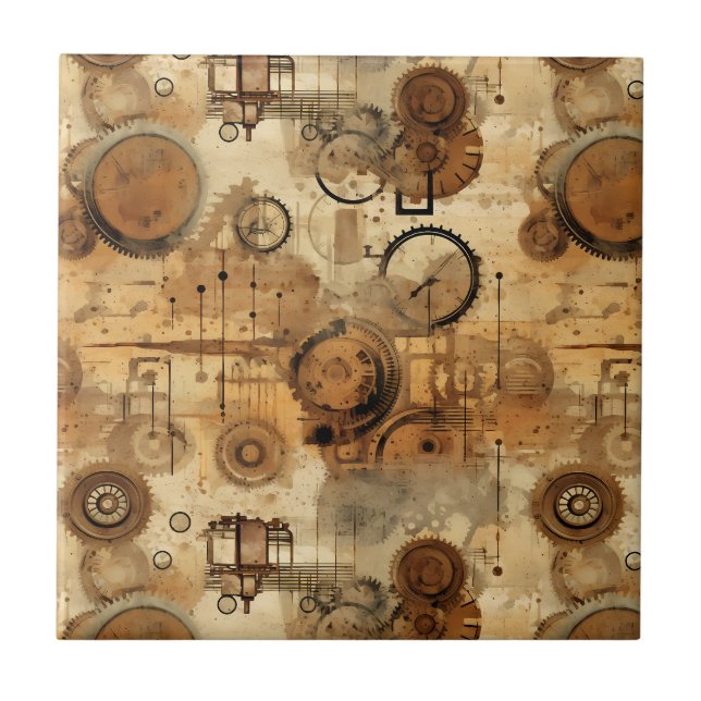 Carreau Horloge Grunge Rustique Steampunk (Devant)