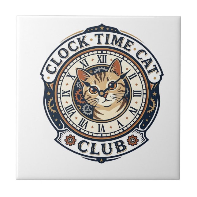Carreau Horloge Temps Chat Chat Graphique Tee Art - Horlog (Devant)
