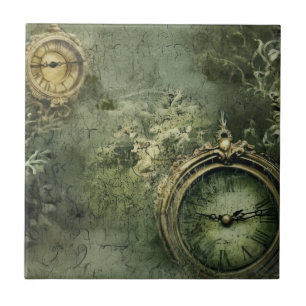 Carreau Horlogerie Steampunk Victorienne en Vert Émeraude