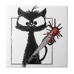 Carreau Horreur de baseball de chat noir Halloween