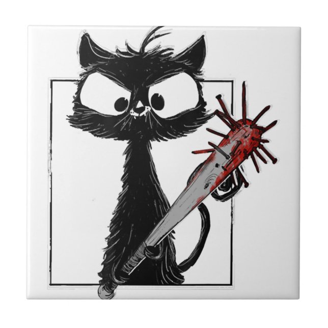 Carreau Horreur de baseball de chat noir Halloween (Devant)