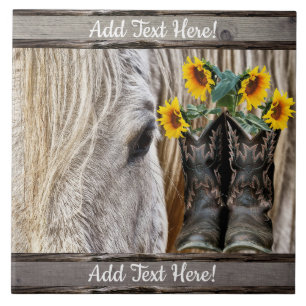 Carreau Horse Cowboy Boots Sunflowers Barque