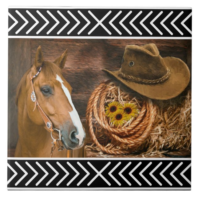 Carreau Horse cowboy Hat Lasso Western (Devant)
