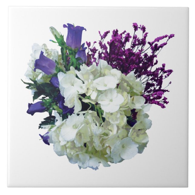 Carreau Hortensia blanc avec Campanules et sauge (Devant)