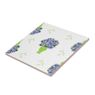 Carreau Hortensia Bleu dans Motif Floral de Vase Vert