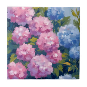 Carreau Hortensias d'été Fleurs côtières roses et bleues