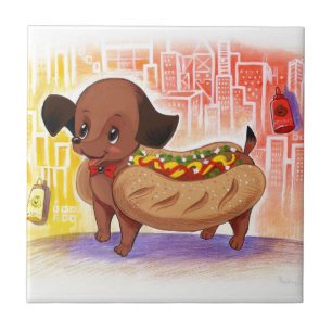 Carreau Hot-dog dans le mignon Kitschy de ville