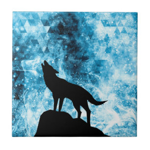 Carreau Howling Wolf Hiver neige bleue fumée Abstraite