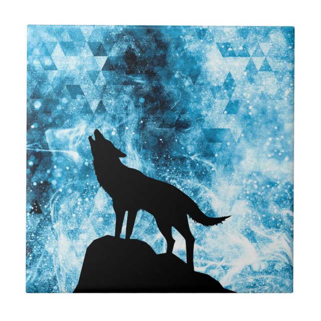 Carreau Howling Wolf Hiver neige bleue fumée Abstraite (Devant)