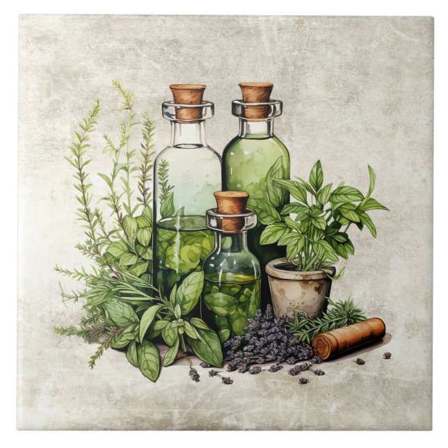 Carreau Huiles Herbes Vinaigre Bouteilles Rustique (Devant)