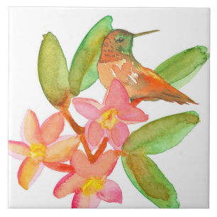 Carreau Hummingbird Plumeria Aquarelle Fleurs