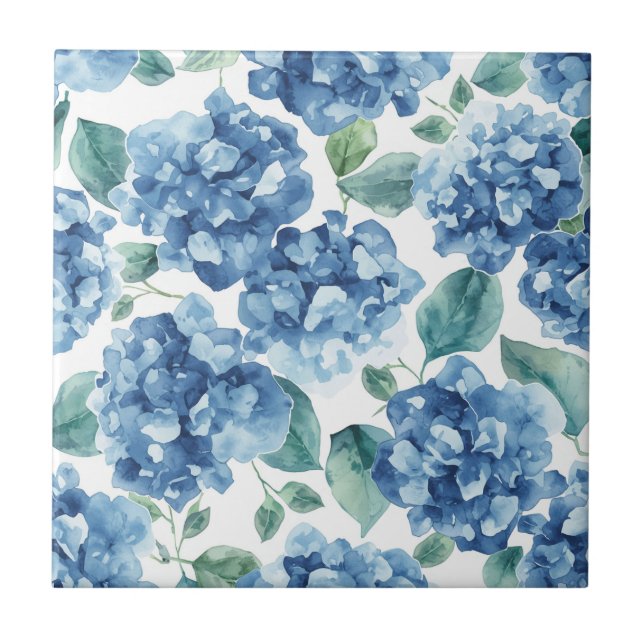 Carreau Hydrangea Blues | Fleurs à motif de fleurs aquarel (Devant)