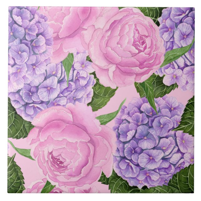 Carreau Hydrangea et motif de pivoine (Devant)