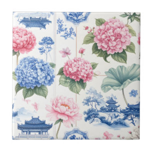 Carreau Hydrangea Pivoine Jardin Rose Bleu
