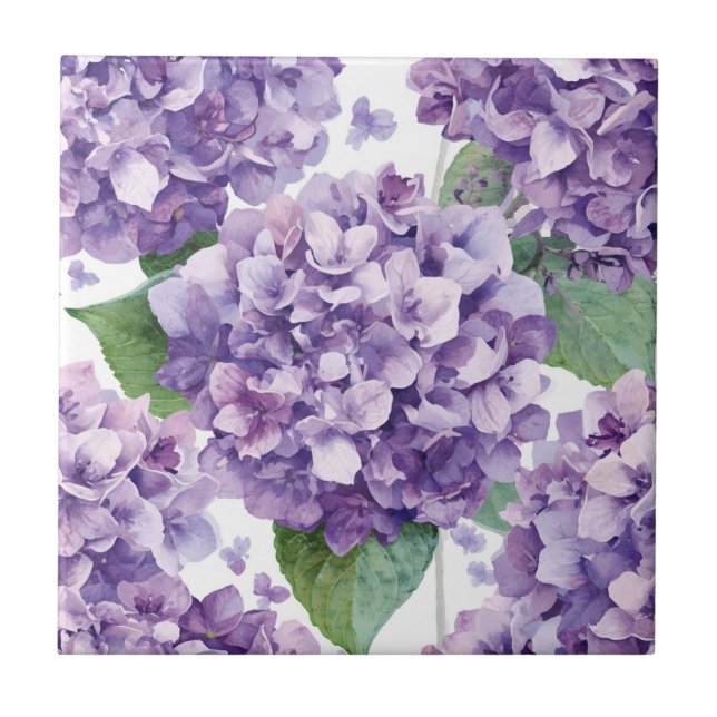 Carreau Hydrangea Violette Fleur Lavande Aquarelle  (Devant)