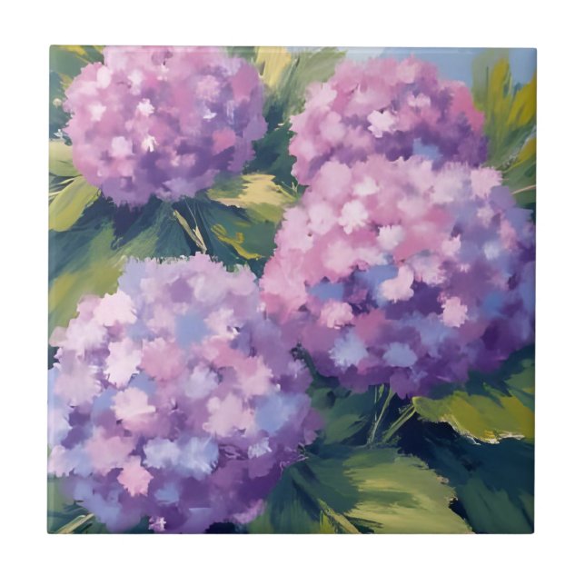 Carreau Hydrangeas Violettes Aquarelle Florale (Devant)