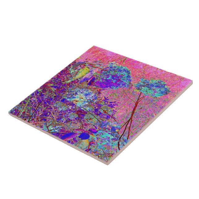 Carreau Hydrangée Abstraite violette et bleue avec Magenta (Côté)