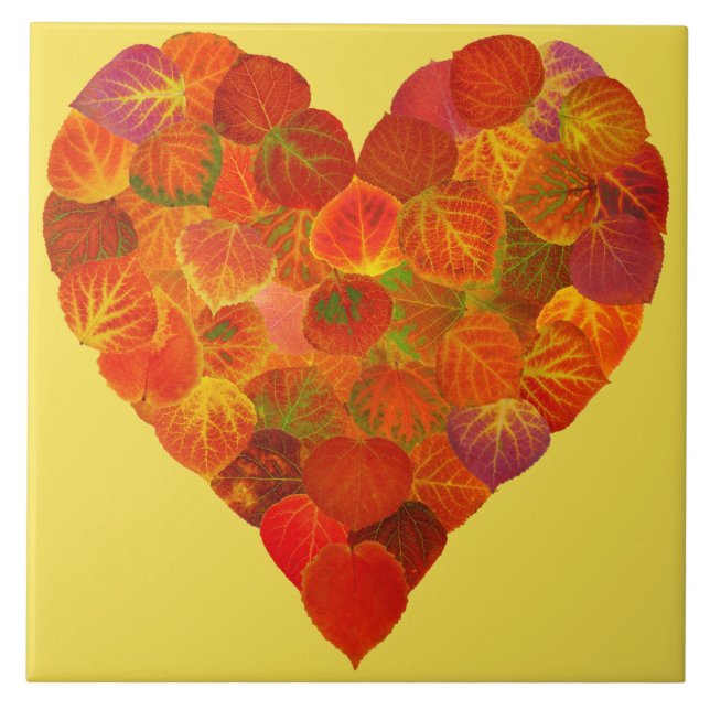 Carreau I Love Automne, subtil—Coeur feuille d'Aspen rouge (Devant)